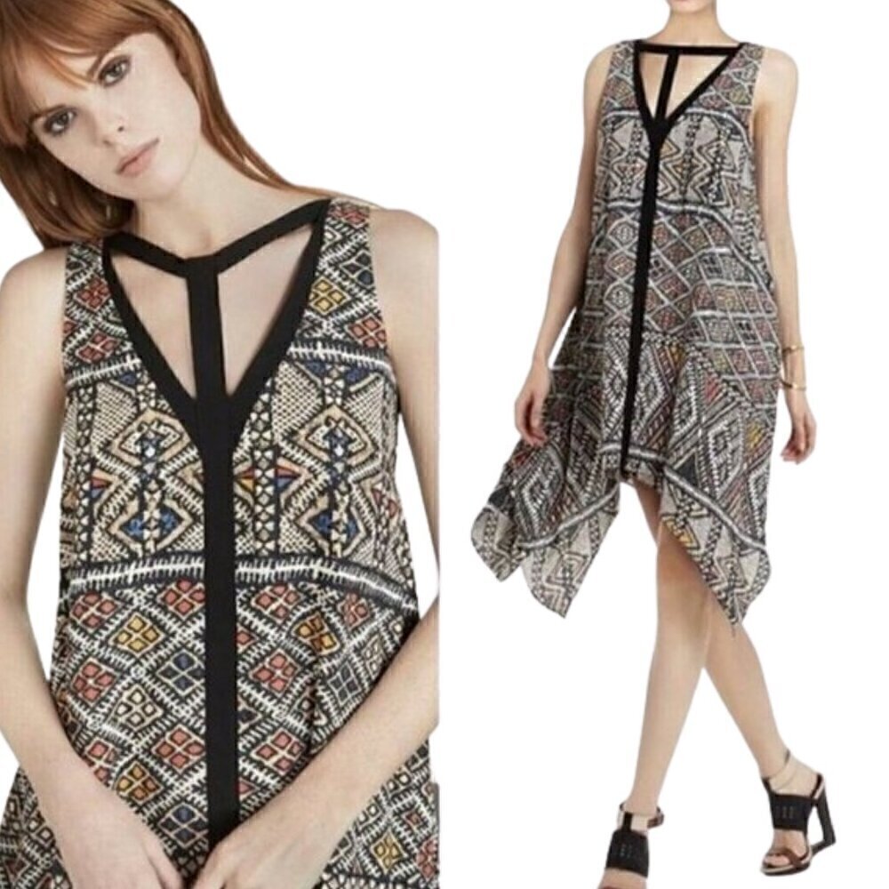 BCBGMAXAZRIA Tian Handkerchief-Hem A-Line Dress – Multi Color – Size XS